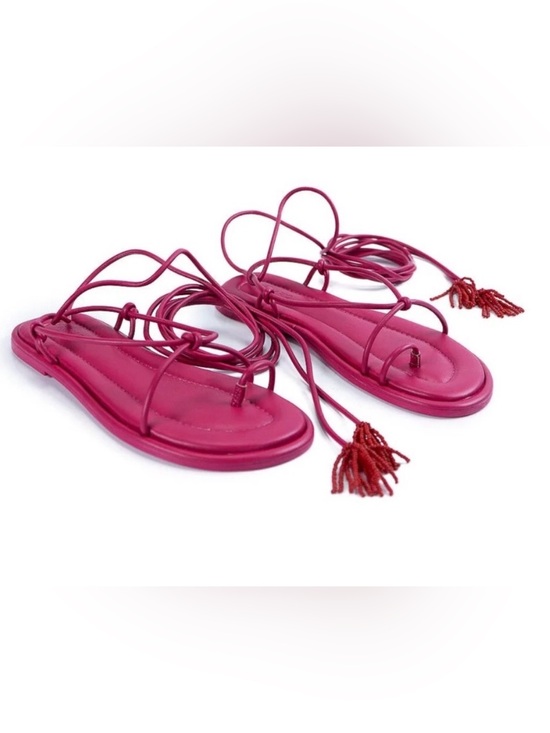 FARM Rio Shoes - Farm Rio Pink Lace-Up Flat Sandals-Size 8